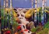 Water fall in poplars. 30 X 36